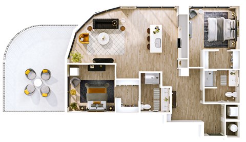 Floor plan for 2 beds, 2 baths, 1260 sqft